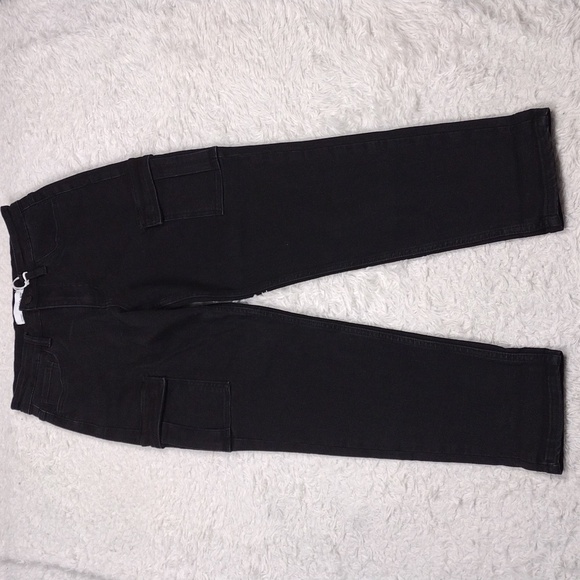Vervet By Flying Monkey Black High Waist Straight Leg Colored Denim Cargo Jean - Picture 2 of 13
